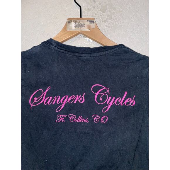 Womens Sangers Cycles Shirt Legendary Heritage American Black Top Tee 2010 M - Picture 8 of 10